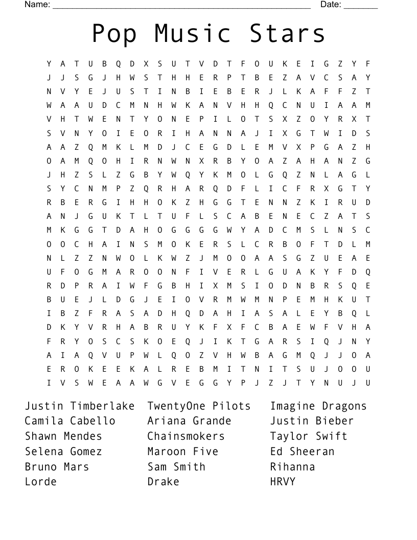 Pop Music Crosswords Word Searches Bingo Cards WordMint Pop Music Crosswords Word Searches Bingo Cards WordMint