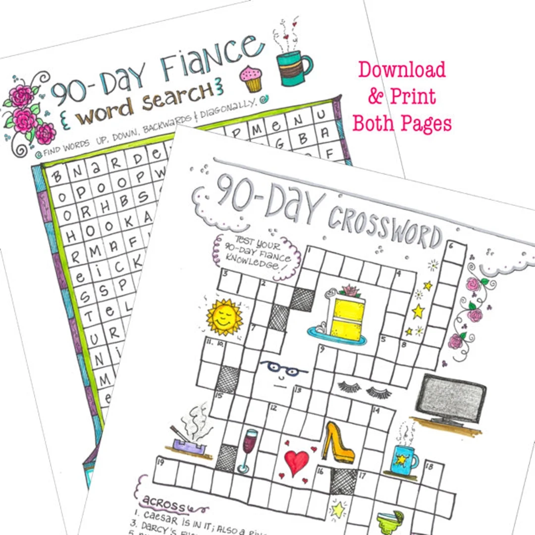 Printable 90 Day Word Games Crossword Puzzle And Word Search Your Favorite 90 Day Cast Names And Select Phrases And Words From The Show Etsy Printable 90 Day Word Games Crossword Puzzle And Word Search Your Favorite 90 Day Cast Names And Select Phrases And Words From The Show Etsy