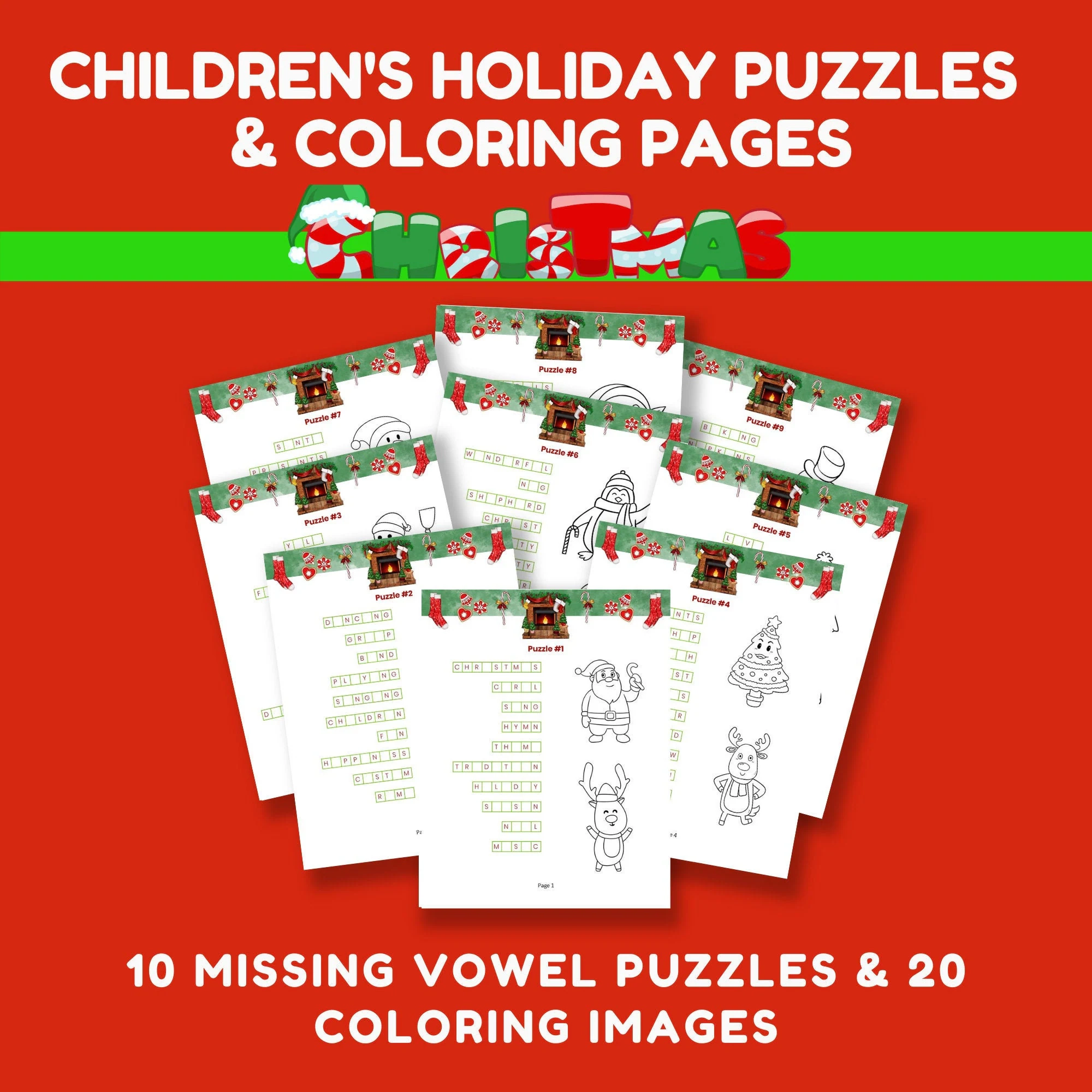 Printable Christmas Holiday Puzzles And Coloring Pages Activities For Kids Ages 8 Instant Download Missing Vowel 10 Page Pack Etsy Printable Christmas Holiday Puzzles And Coloring Pages Activities For Kids Ages 8 Instant Download Missing Vowel 10 Page Pack Etsy