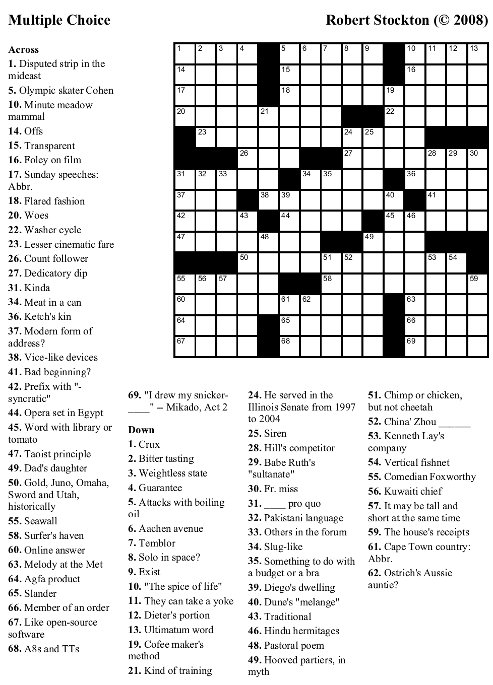 Printable Crossword 44 Multiple Choice Beekeeper Crosswords Printable Crossword 44 Multiple Choice Beekeeper Crosswords