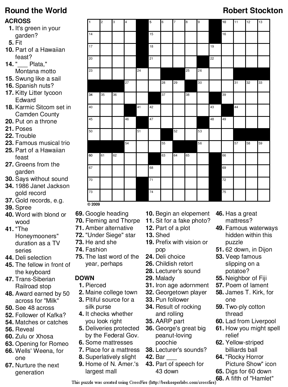 Printable Crossword Puzzle 92 Round The World Beekeeper Crosswords