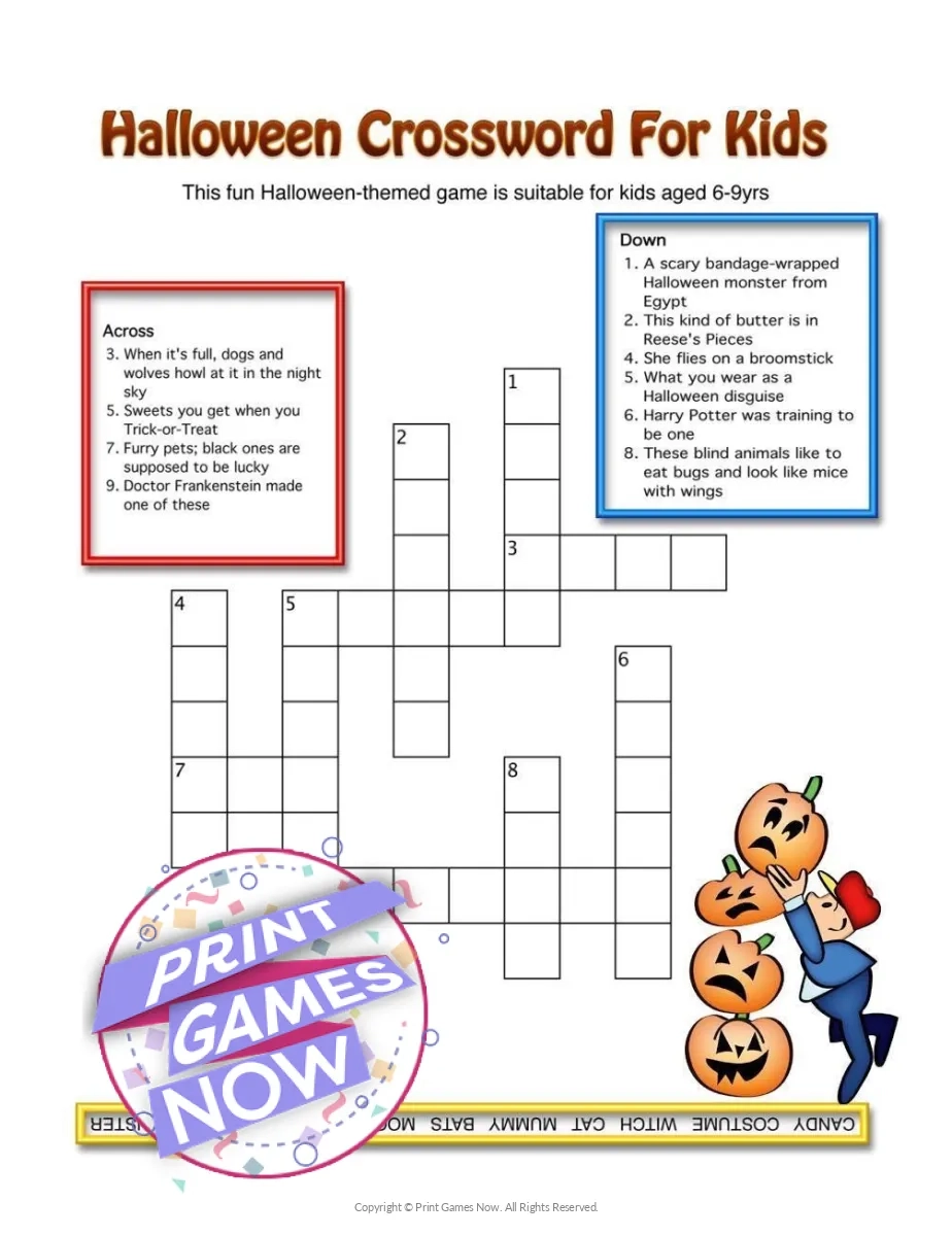 Printable Halloween 3 Crossword Puzzles Party Game Print Games Now Printable Halloween 3 Crossword Puzzles Party Game Print Games Now