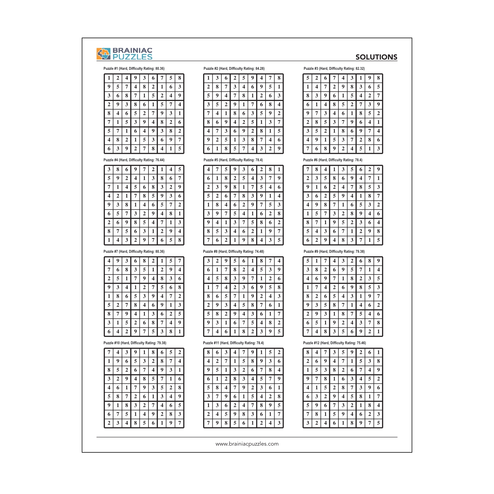 Printable Hard Sudoku Pack 432 Puzzles For Adults Volume 1 Brainiac Puzzles Printable Hard Sudoku Pack 432 Puzzles For Adults Volume 1 Brainiac Puzzles