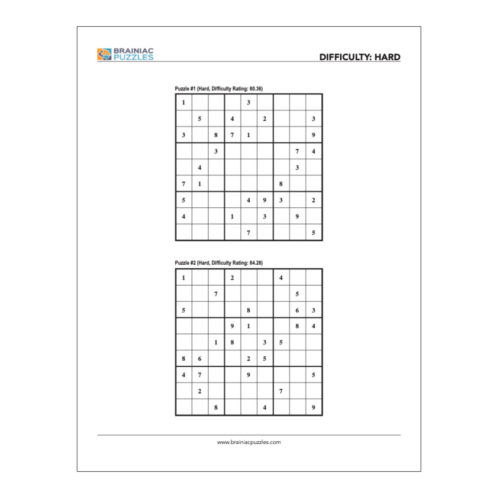 Printable Hard Sudoku Pack 432 Puzzles For Adults Volume 1 Brainiac Puzzles Printable Hard Sudoku Pack 432 Puzzles For Adults Volume 1 Brainiac Puzzles