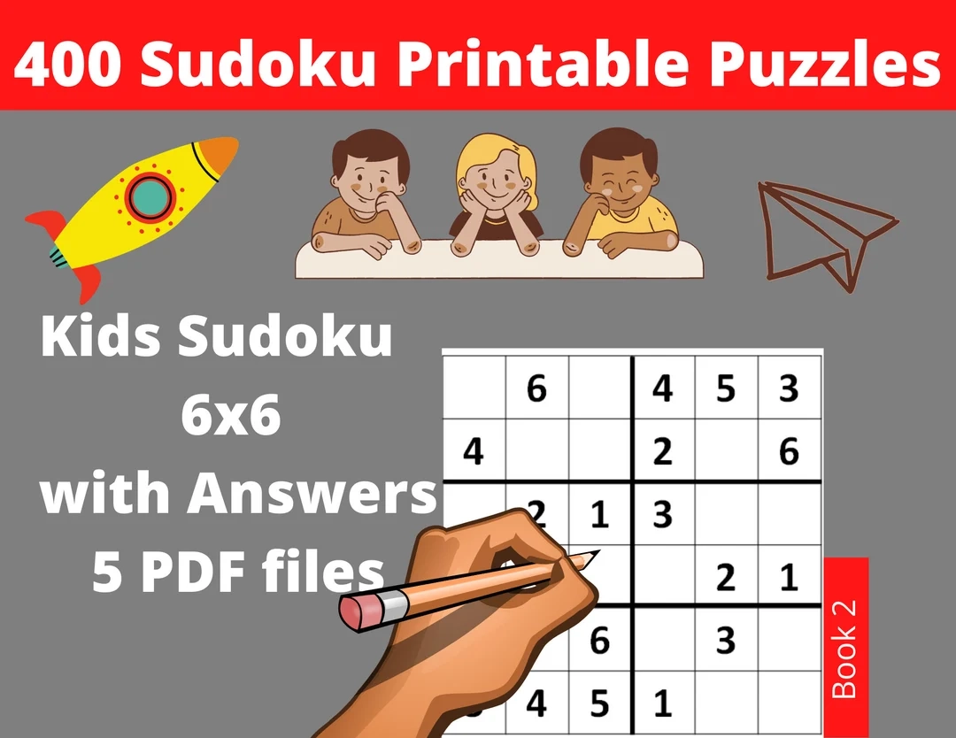 Printable PDF Easy Sudoku For Kids 6x6 400 Children Puzzles With Answers Instant Download Etsy UK