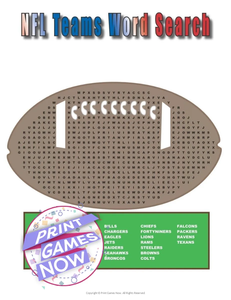 Printable Super Bowl NFL Teams Word Search Party Game Print Games Now Printable Super Bowl NFL Teams Word Search Party Game Print Games Now