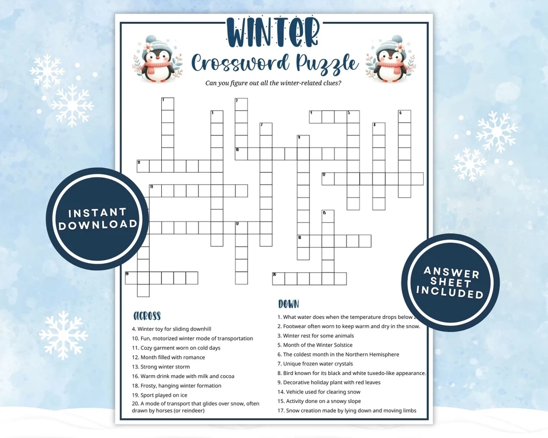 Printable Winter Crossword Puzzle For Kids And Adults Fun Winter Word Game For Family Game Night Or Classroom Activities Instant Download Etsy Printable Winter Crossword Puzzle For Kids And Adults Fun Winter Word Game For Family Game Night Or Classroom Activities Instant Download Etsy