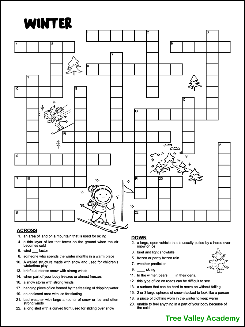 printable winter crossword puzzles for kids tree valley academy worksheets library printable winter crossword puzzles for kids tree valley academy worksheets library