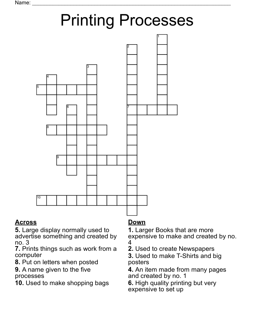 Printing Processes Crossword WordMint Printing Processes Crossword WordMint