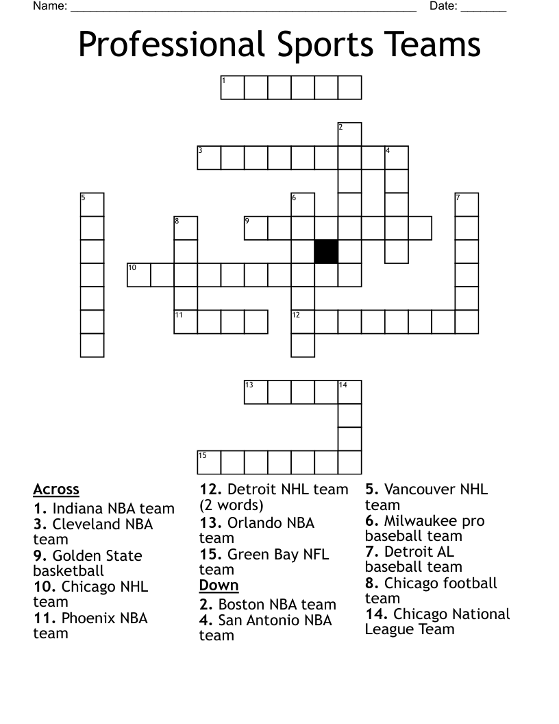 Professional Sports Teams Crossword WordMint Professional Sports Teams Crossword WordMint