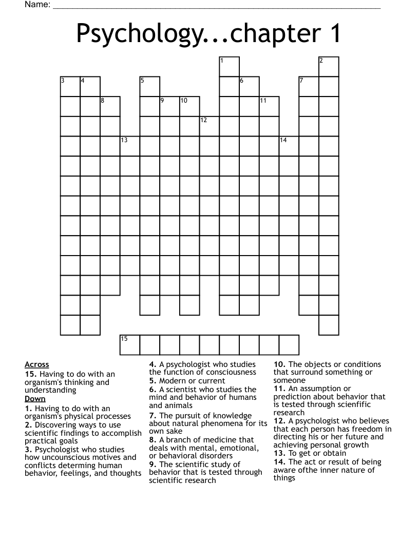 Psychology chapter 1 Crossword WordMint Psychology chapter 1 Crossword WordMint