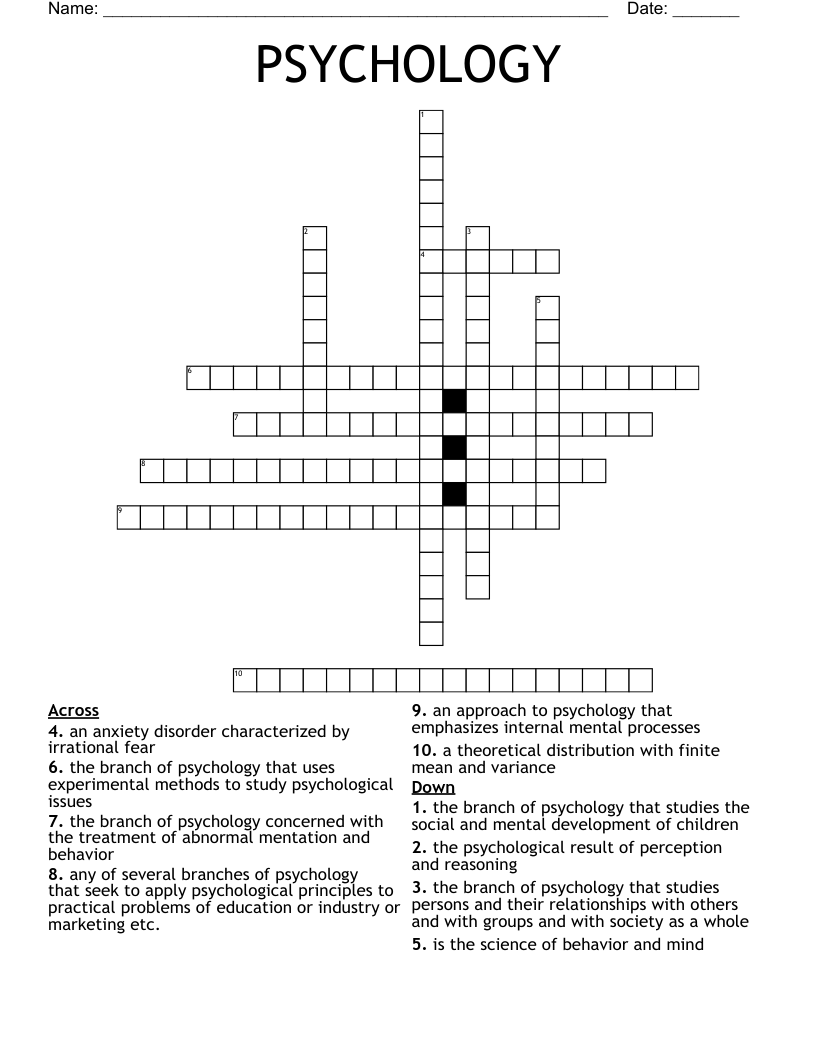 PSYCHOLOGY Crossword WordMint PSYCHOLOGY Crossword WordMint