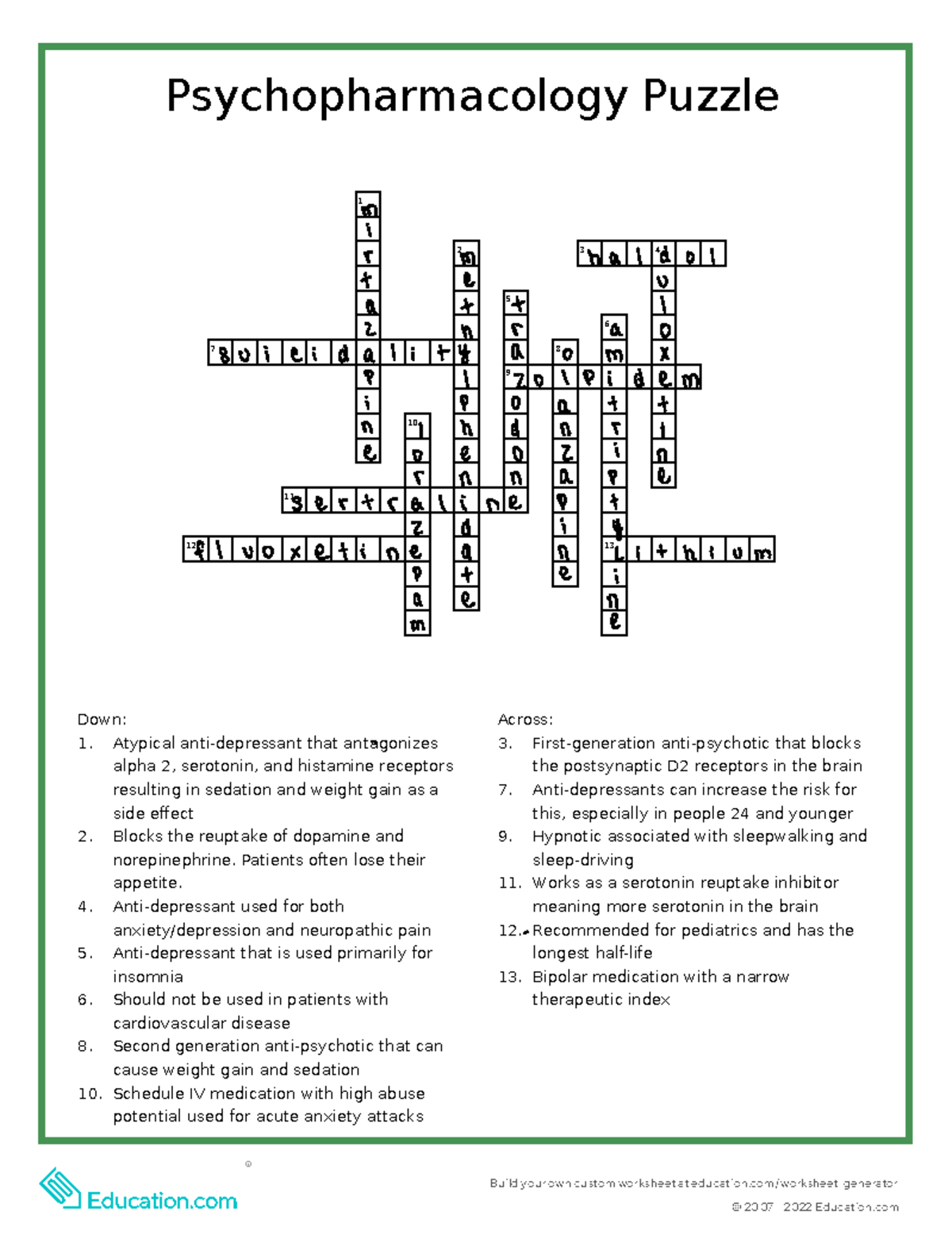Psychopharmacology Crossword Puzzle Build Your Own Custom Worksheet At Studocu Psychopharmacology Crossword Puzzle Build Your Own Custom Worksheet At Studocu