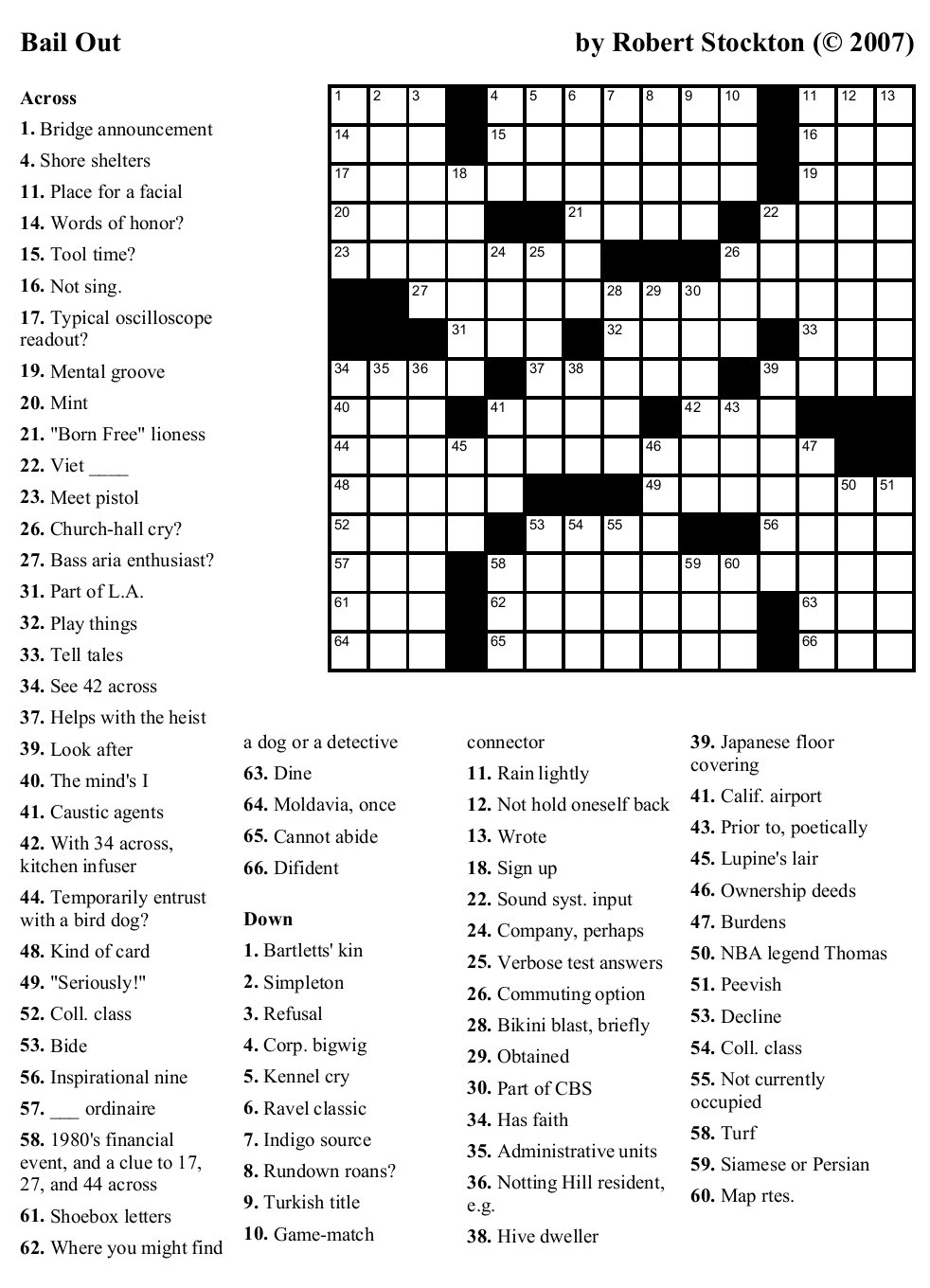 Puzzle 5 Bail Out Beekeeper Crosswords Puzzle 5 Bail Out Beekeeper Crosswords