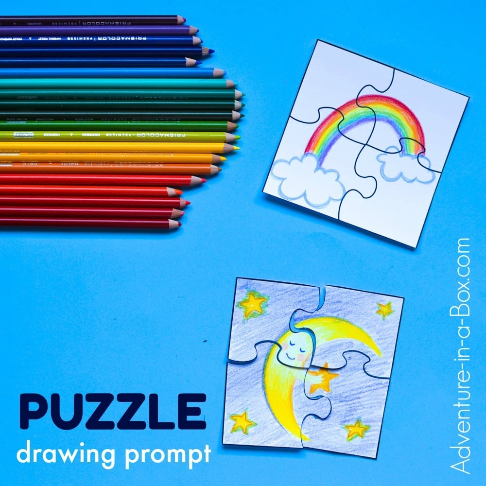 Puzzle Drawing Prompt For Kids With A Free Printable Template Puzzle Drawing Prompt For Kids With A Free Printable Template