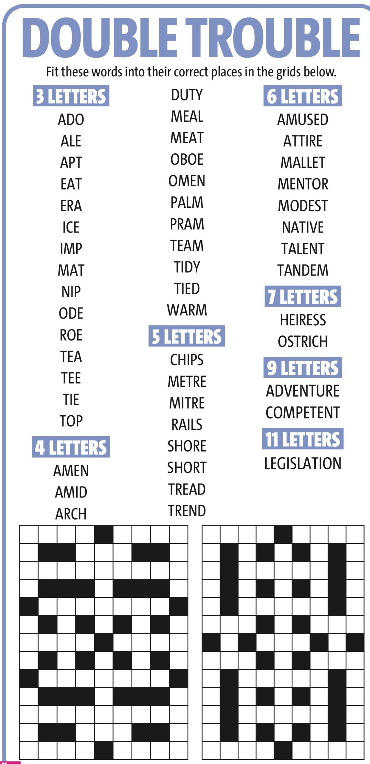 Double Trouble Crossword Puzzles Printable