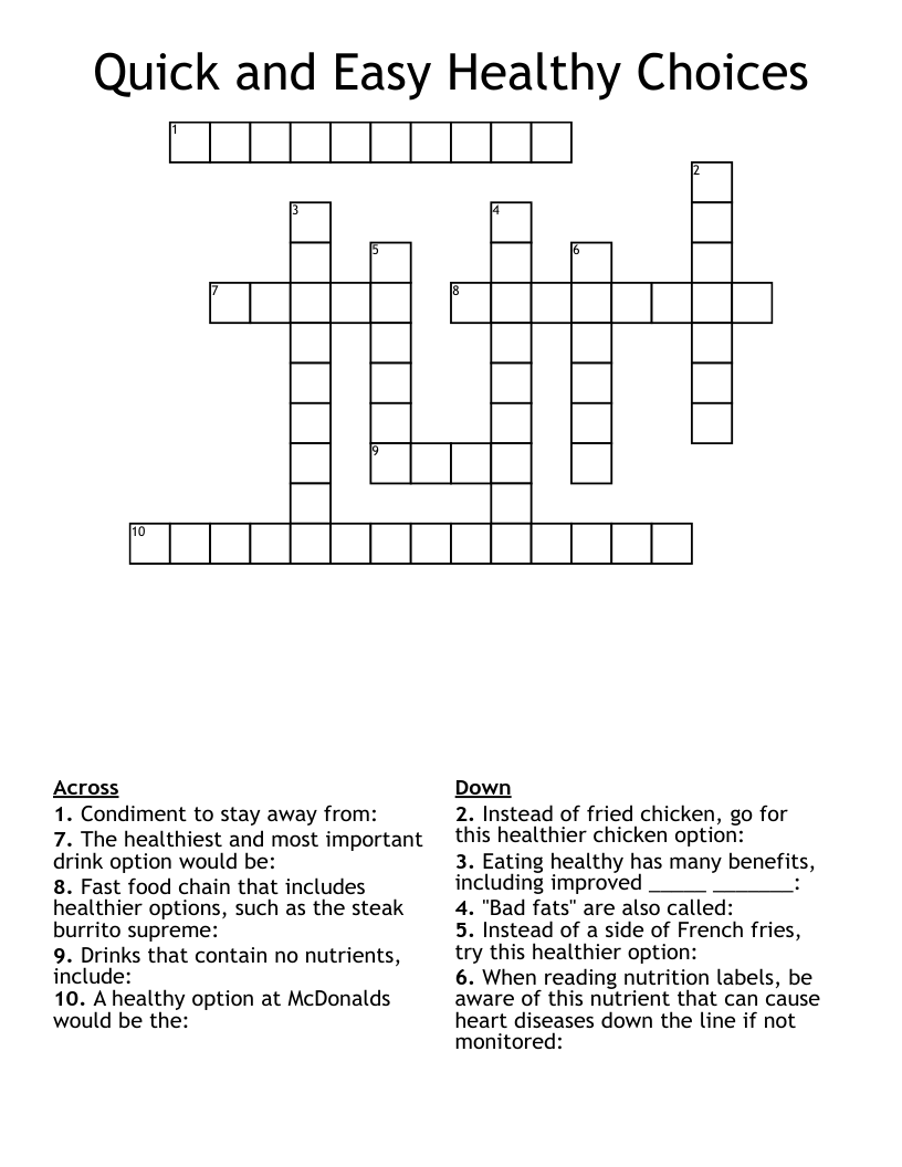 Quick And Easy Healthy Choices Crossword WordMint Quick And Easy Healthy Choices Crossword WordMint