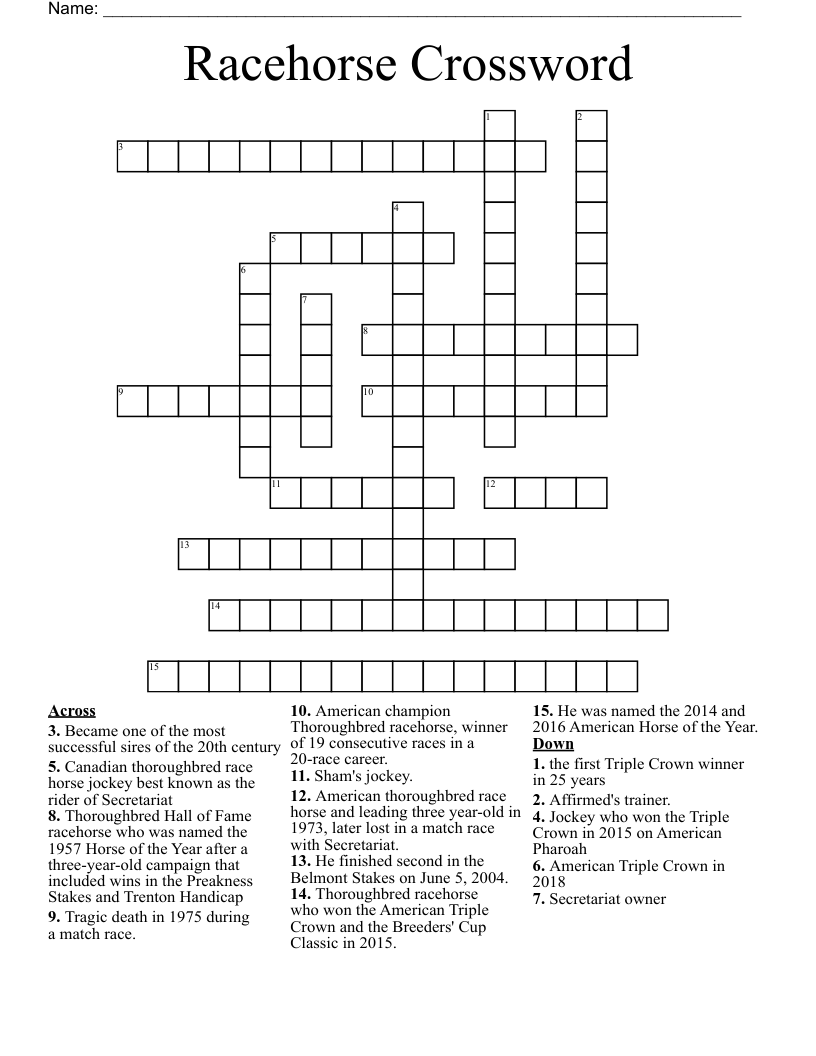 Racehorse Crossword WordMint Racehorse Crossword WordMint