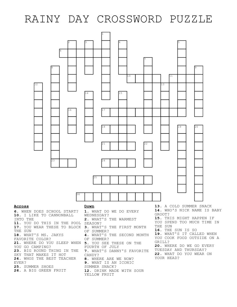 RAINY DAY CROSSWORD PUZZLE WordMint RAINY DAY CROSSWORD PUZZLE WordMint