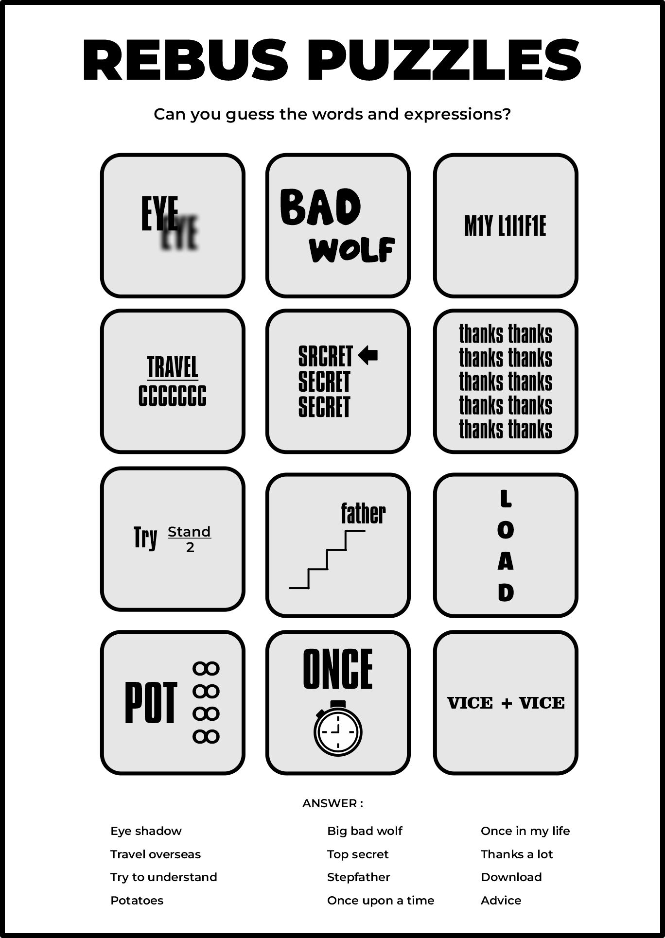 Rebus Puzzles With Answers 20 Free PDF Printables Printablee Rebus Puzzles With Answers 20 Free PDF Printables Printablee