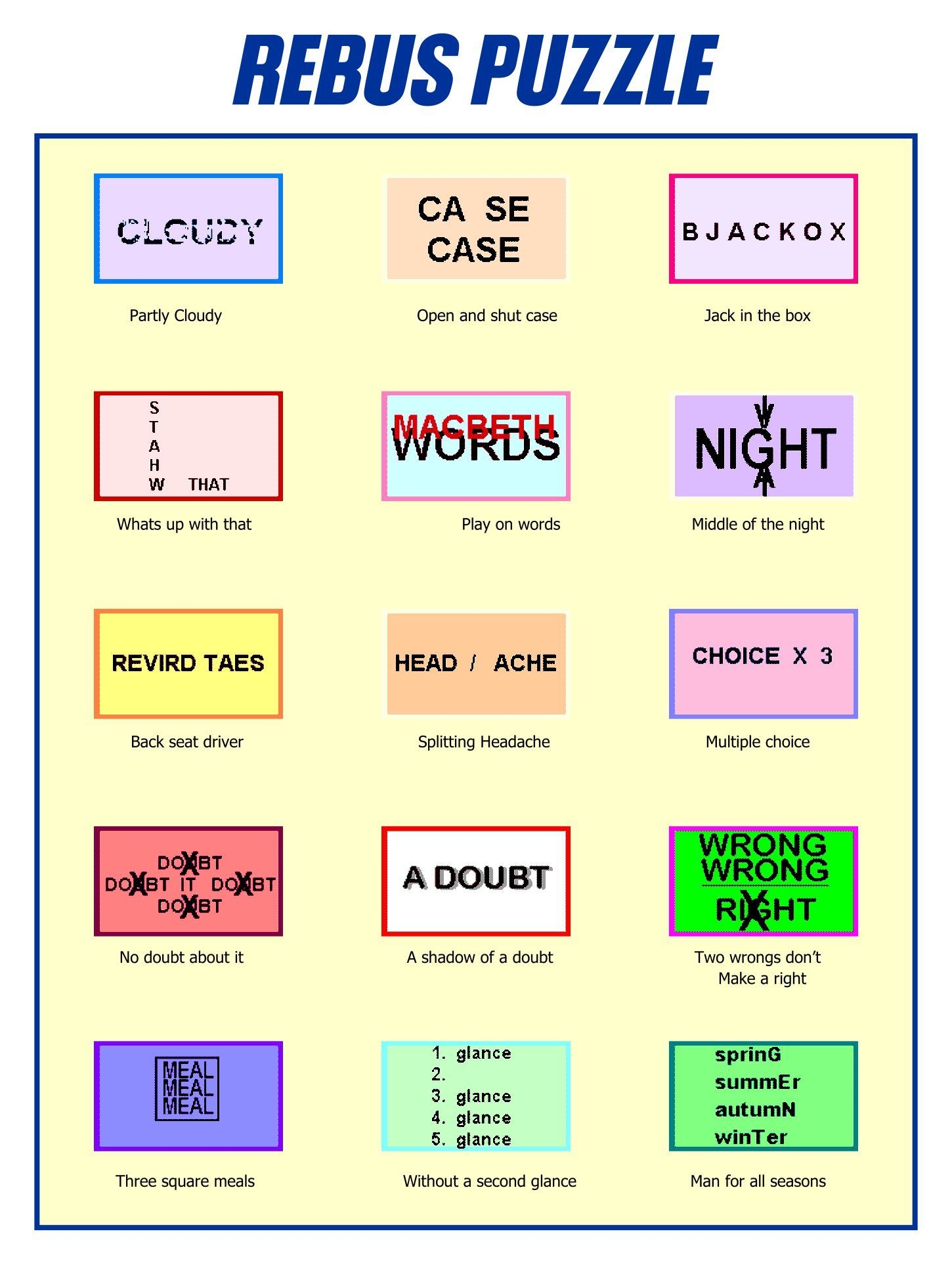 Rebus Puzzles With Answers 20 Free PDF Printables Printablee Rebus Puzzles With Answers 20 Free PDF Printables Printablee