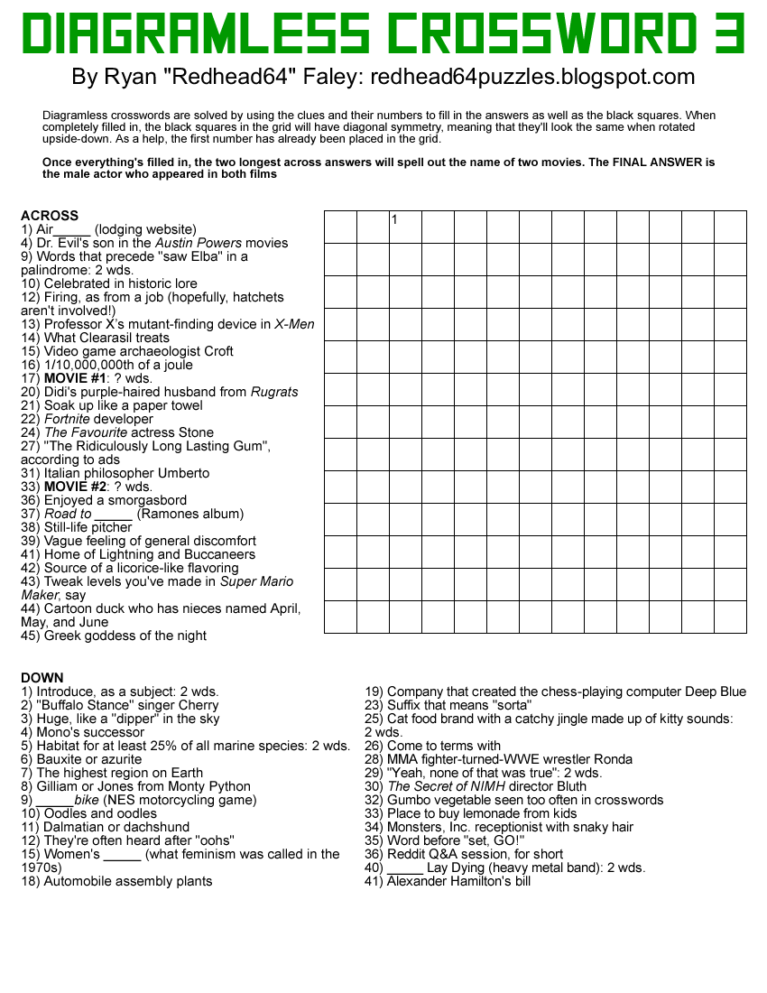 Redhead64 s Obscure Puzzle Blog PUZZLE 227 Diagramless Crossword 3 Redhead64 s Obscure Puzzle Blog PUZZLE 227 Diagramless Crossword 3