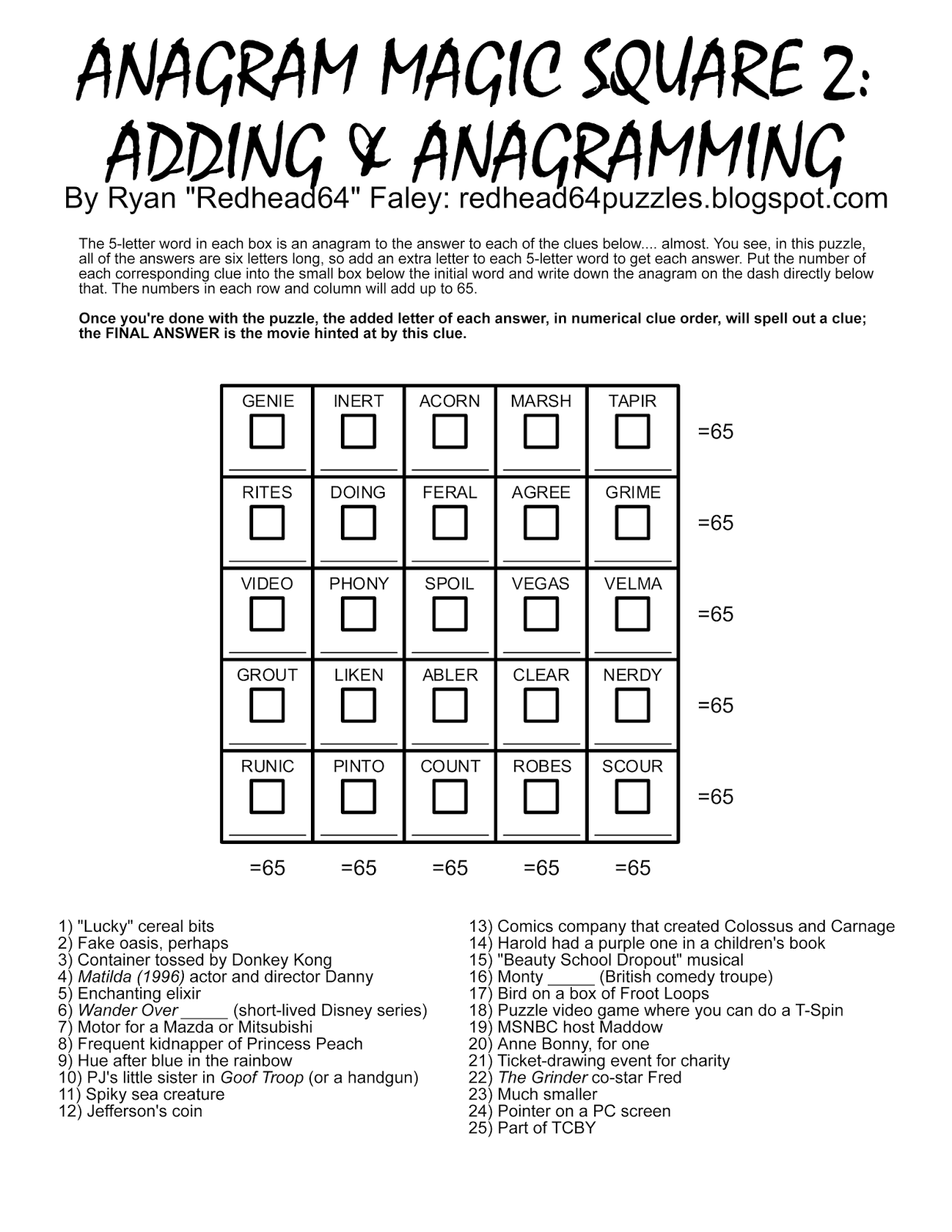 Redhead64 s Obscure Puzzle Blog PUZZLE 93 Anagram Magic Square 2 Adding Anagramming Redhead64 s Obscure Puzzle Blog PUZZLE 93 Anagram Magic Square 2 Adding Anagramming