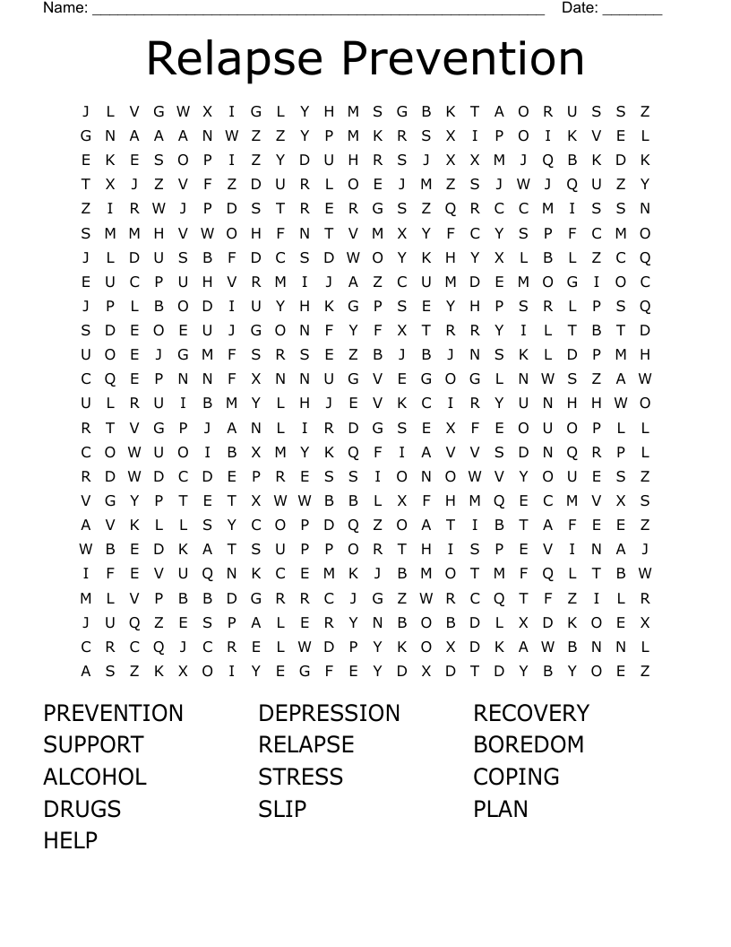 Relapse Prevention Word Search WordMint Relapse Prevention Word Search WordMint