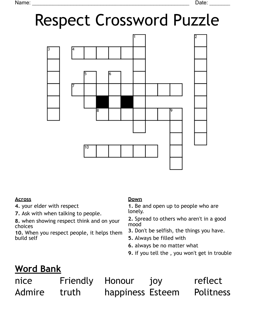 Respect Crossword Puzzle WordMint Respect Crossword Puzzle WordMint