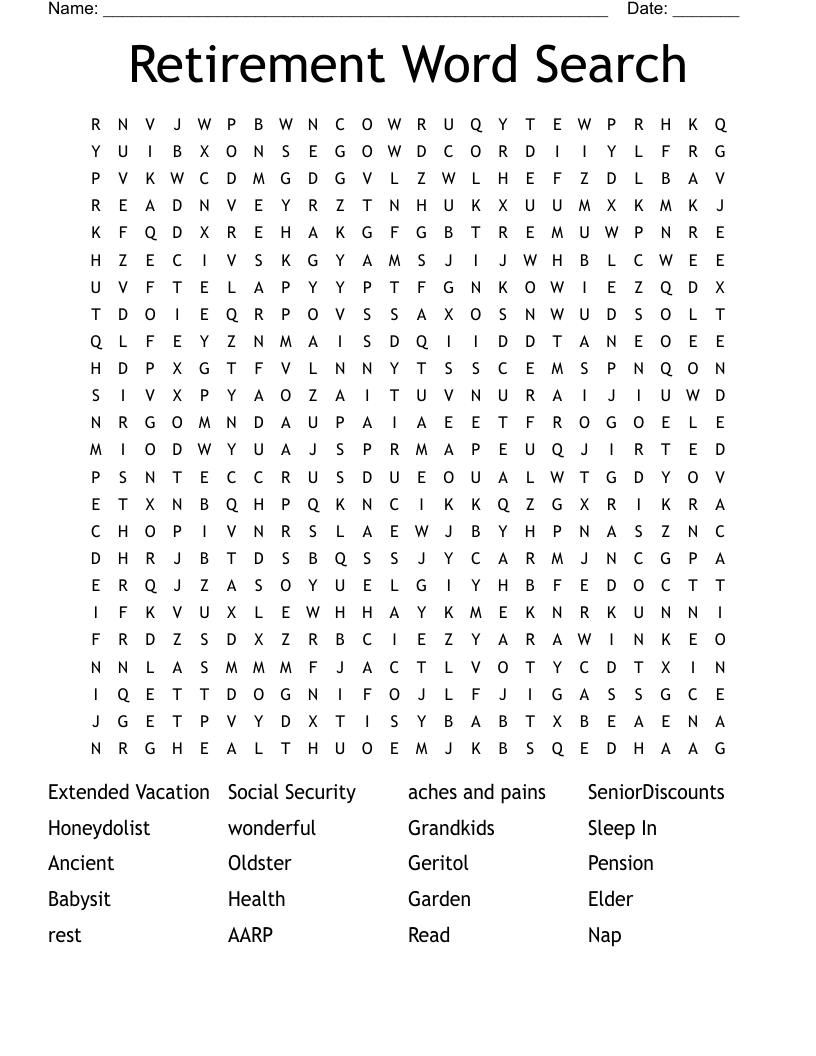 Retirement Word Search WordMint