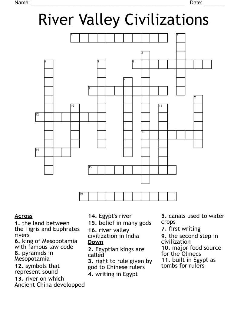 River Valley Civilizations Crossword WordMint River Valley Civilizations Crossword WordMint