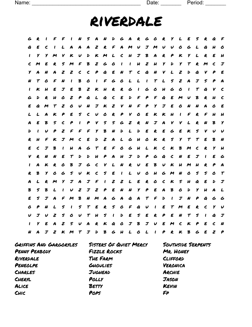 Riverdale Word Search WordMint