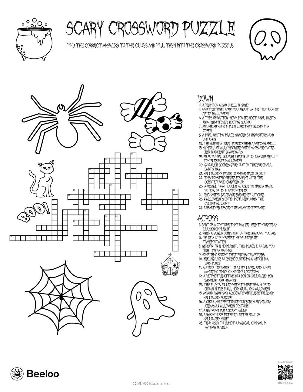 Scary Crossword Puzzle Beeloo Printable Crafts And Activities For Kids Scary Crossword Puzzle Beeloo Printable Crafts And Activities For Kids
