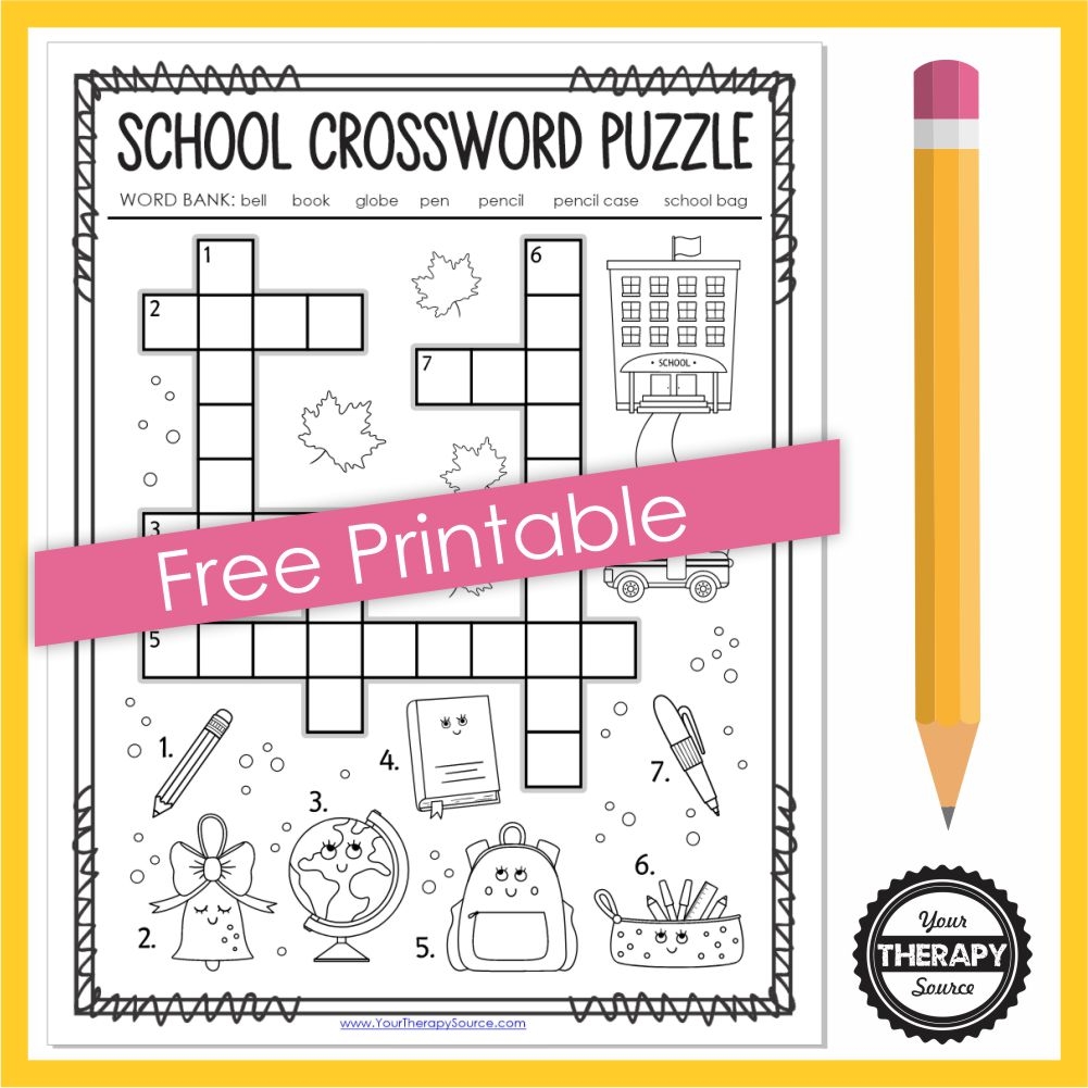 School Crossword Puzzle For Kids Your Therapy Source School Crossword Puzzle For Kids Your Therapy Source