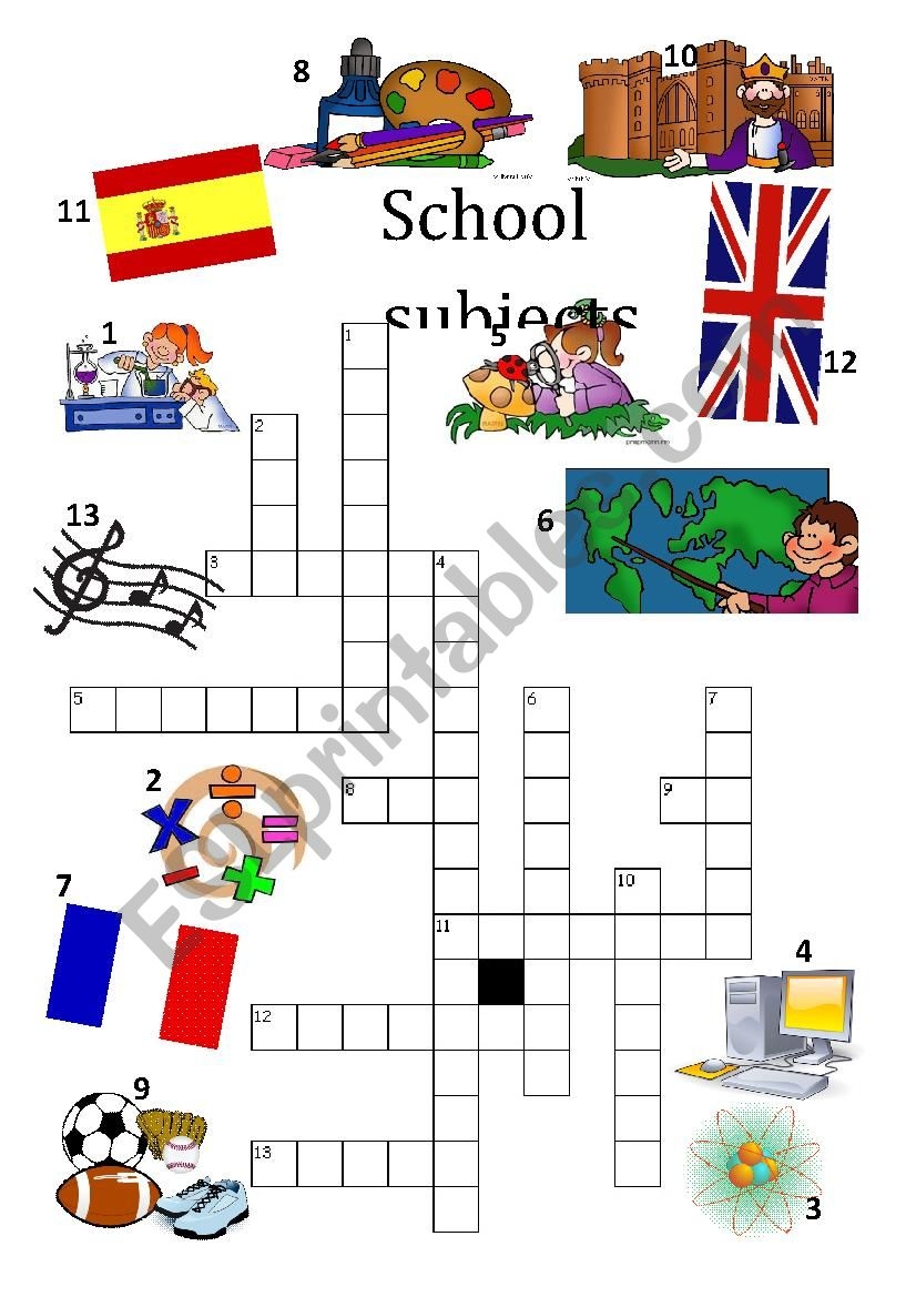 School Subjects Crosswords ESL Worksheet By Cilyne School Subjects Crosswords ESL Worksheet By Cilyne
