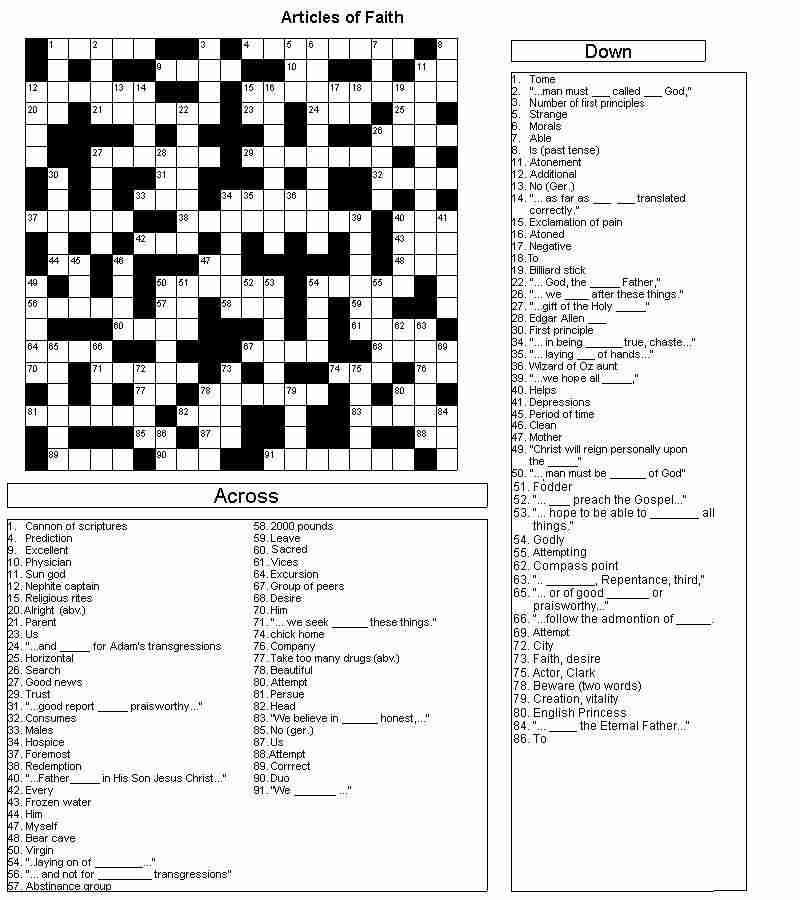 Lds Crossword Puzzles Printable