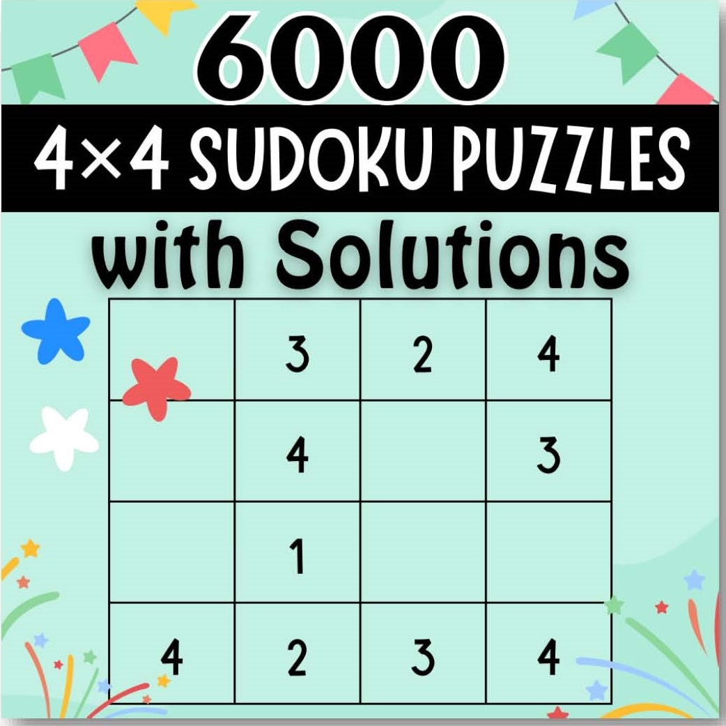 Set Of Sudoku 4x4 Puzzles For Kids 6000 Sudoku Puzzles With Solutions Made By Teachers Set Of Sudoku 4x4 Puzzles For Kids 6000 Sudoku Puzzles With Solutions Made By Teachers