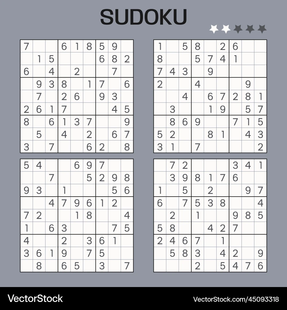 Set Of Sudoku Puzzles Easy Level Royalty Free Vector Image Set Of Sudoku Puzzles Easy Level Royalty Free Vector Image