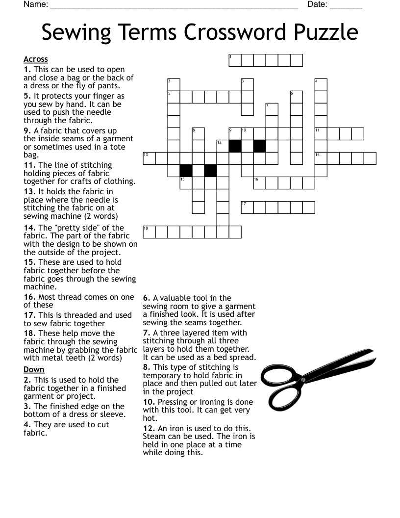Sewing Crossword Beginner WordMint Sewing Crossword Beginner WordMint