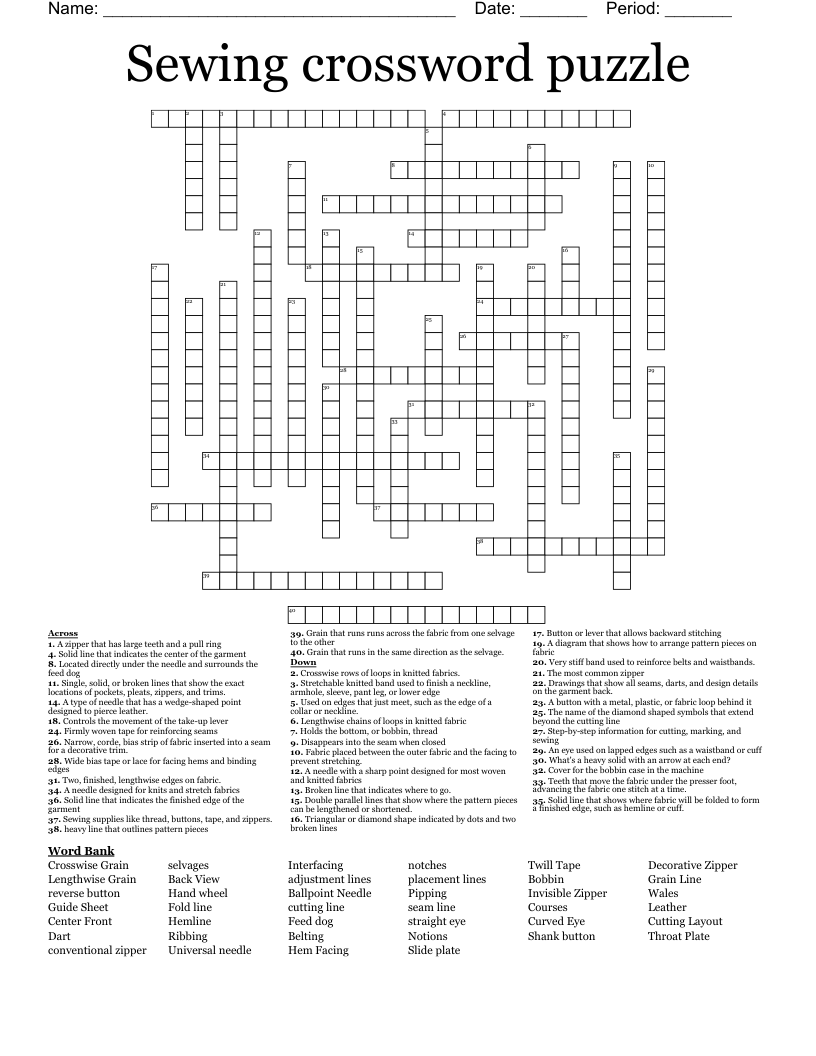Sewing Crossword Puzzle WordMint Sewing Crossword Puzzle WordMint