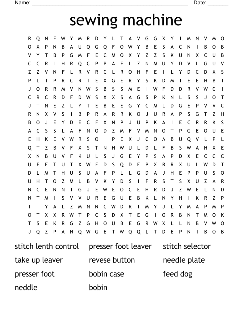 Sewing Machine Word Search WordMint