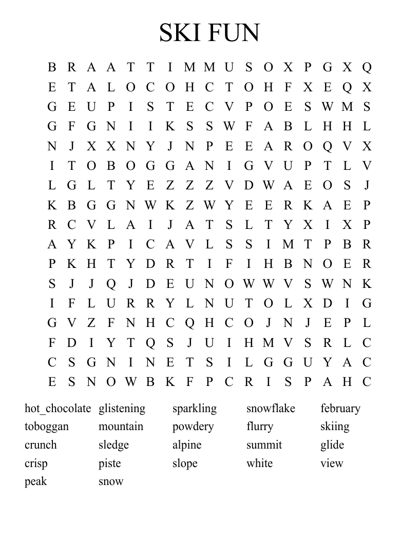 Skiing Snowboarding Crosswords Word Searches Bingo Cards WordMint