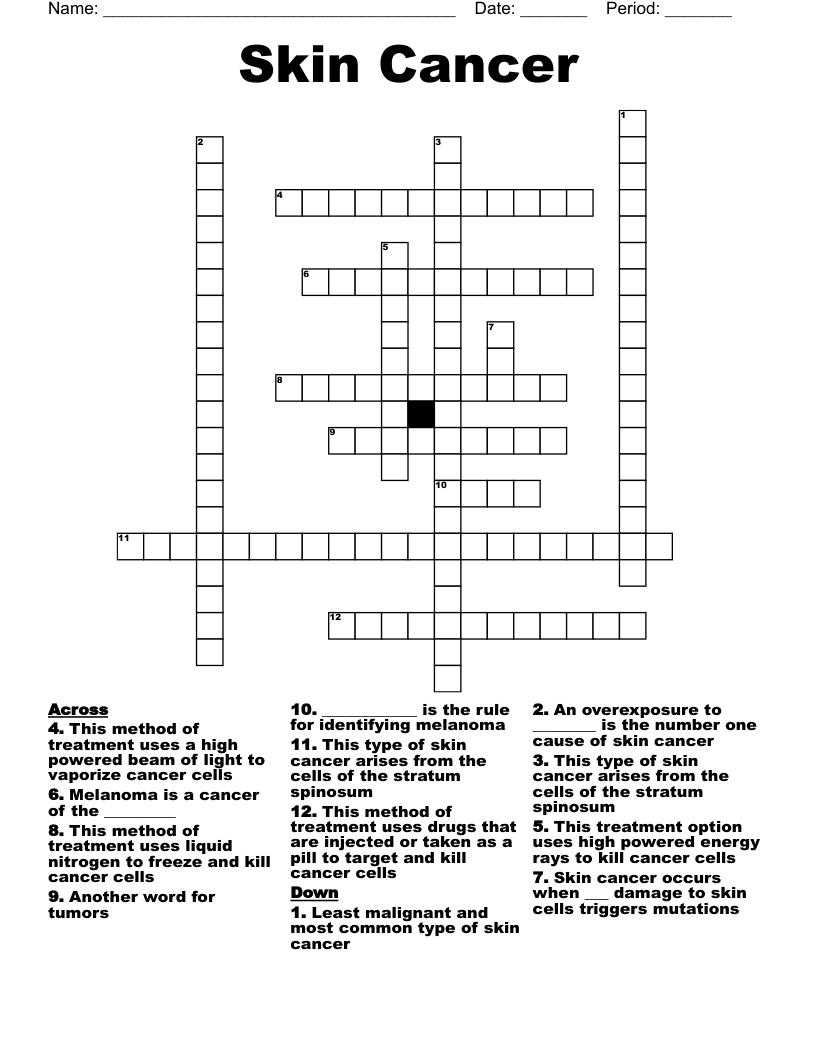 Skin Cancer Crossword WordMint Skin Cancer Crossword WordMint