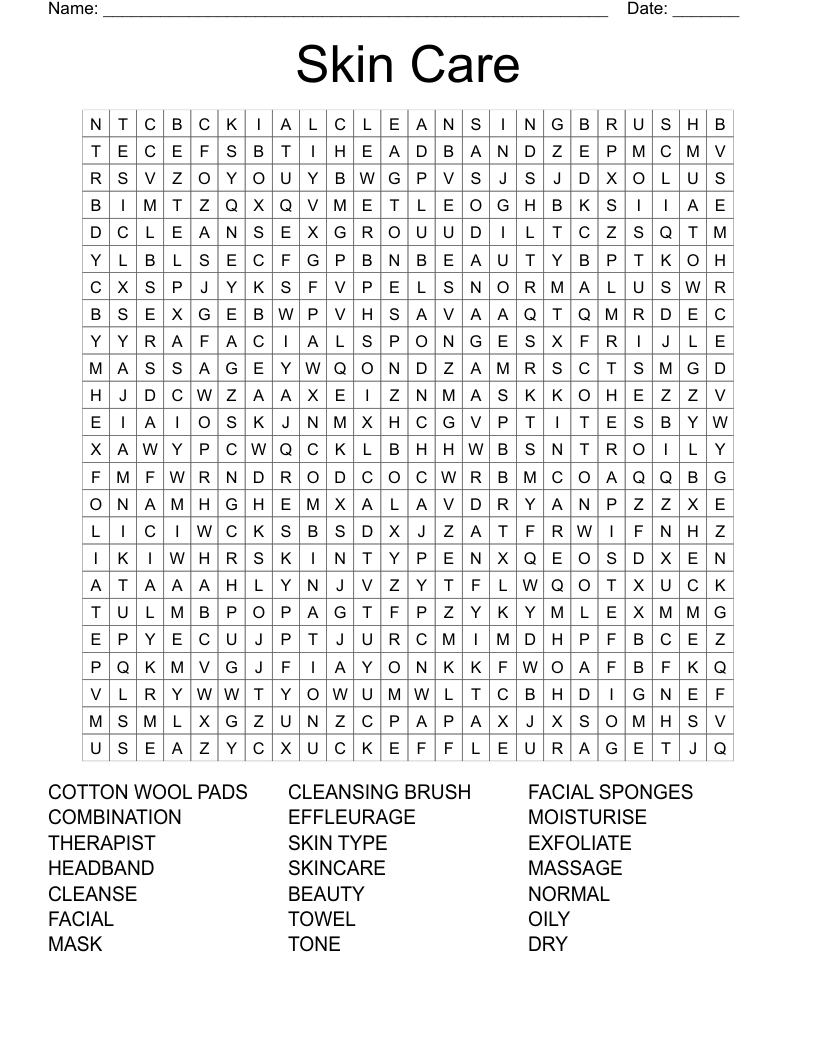 Skin Care Crossword WordMint Skin Care Crossword WordMint