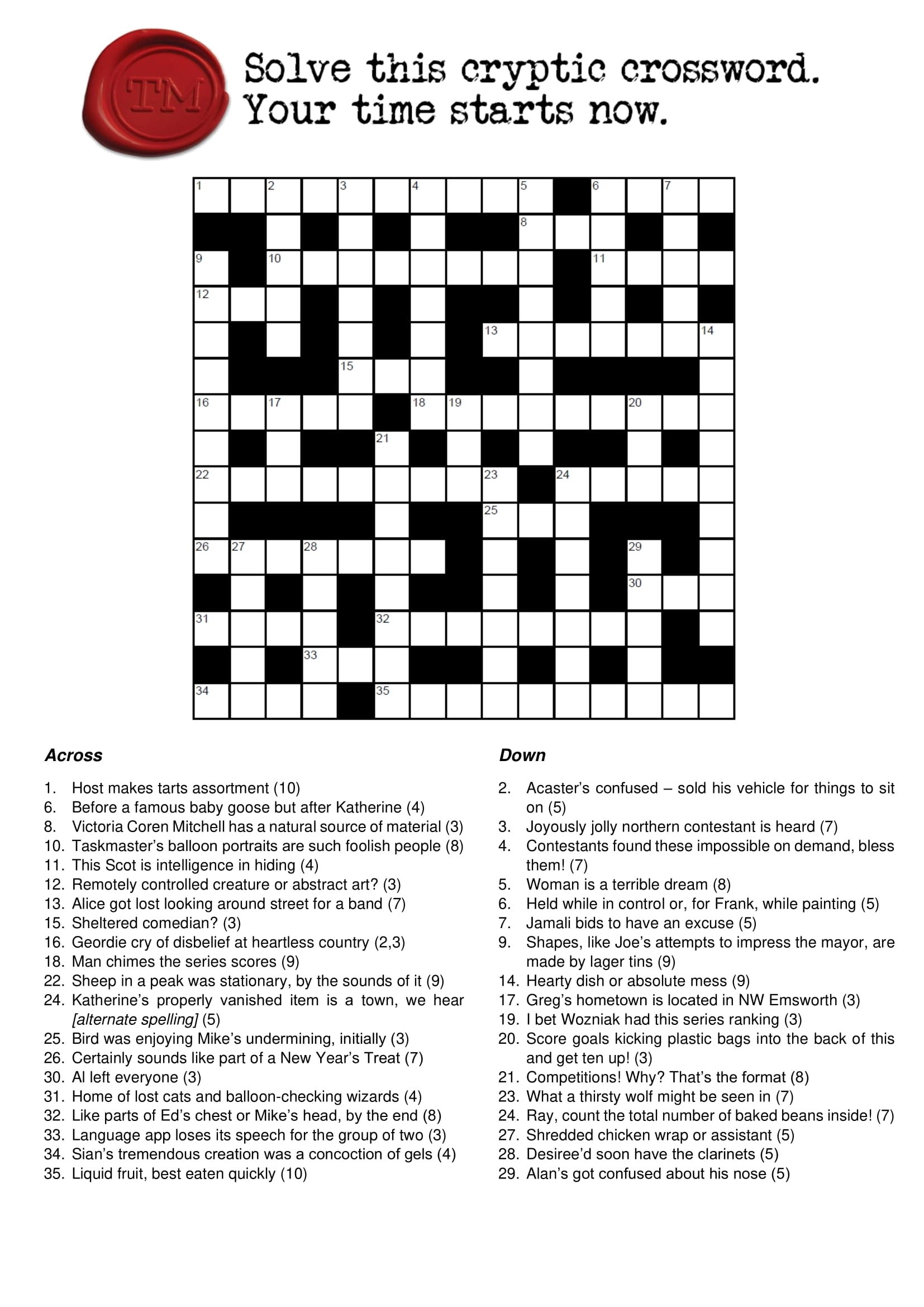 Solve This Cryptic Crossword Your Time Starts Now R taskmaster Solve This Cryptic Crossword Your Time Starts Now R taskmaster