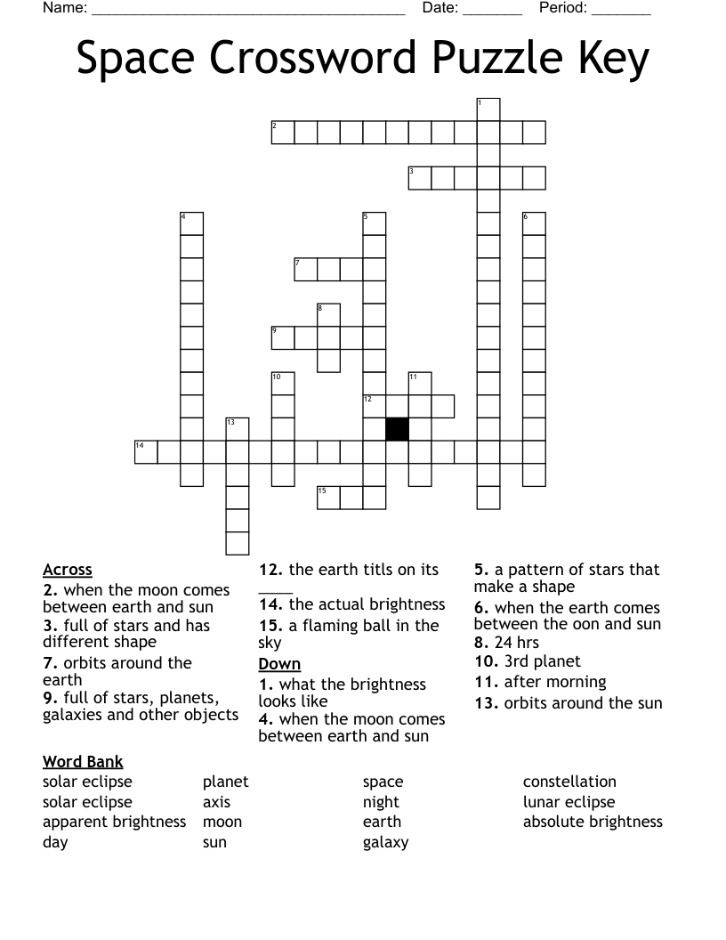 Space Crossword Puzzle Key WordMint Space Crossword Puzzle Key WordMint