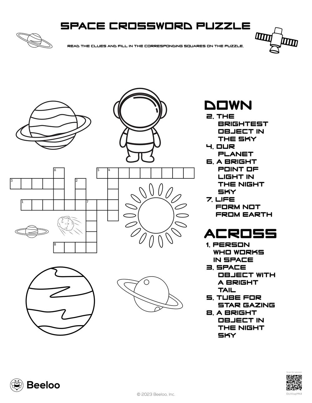 Space themed Crossword Puzzles Beeloo Printable Crafts And Activities For Kids Space themed Crossword Puzzles Beeloo Printable Crafts And Activities For Kids