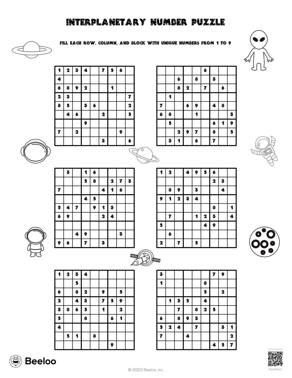 Space themed Sudoku Puzzles Beeloo Printable Crafts And Activities For Kids Space themed Sudoku Puzzles Beeloo Printable Crafts And Activities For Kids