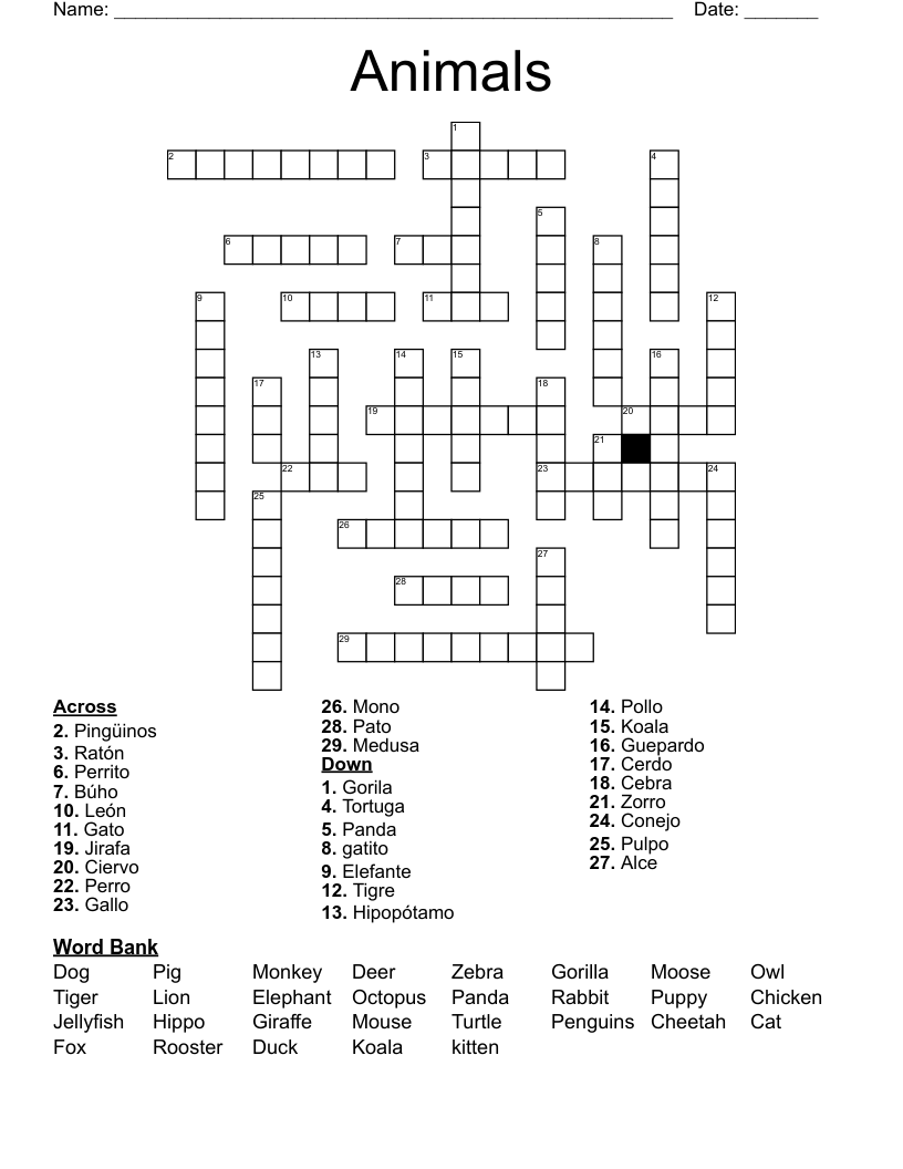 Free Printable Spanish Crossword Puzzles Free Printable Spanish Crossword Puzzles