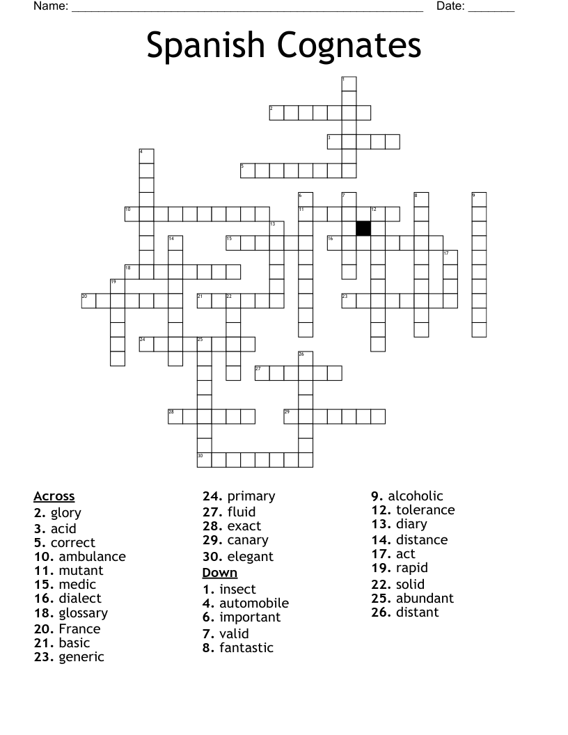 Spanish Cognates Crossword WordMint Spanish Cognates Crossword WordMint